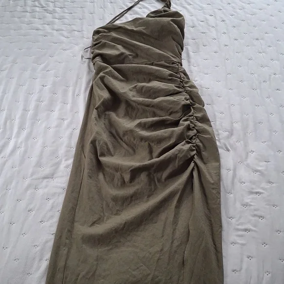 ZARA RUCHED ASYMMETRICAL LINEN BLEND DRESS - Picture 14 of 14